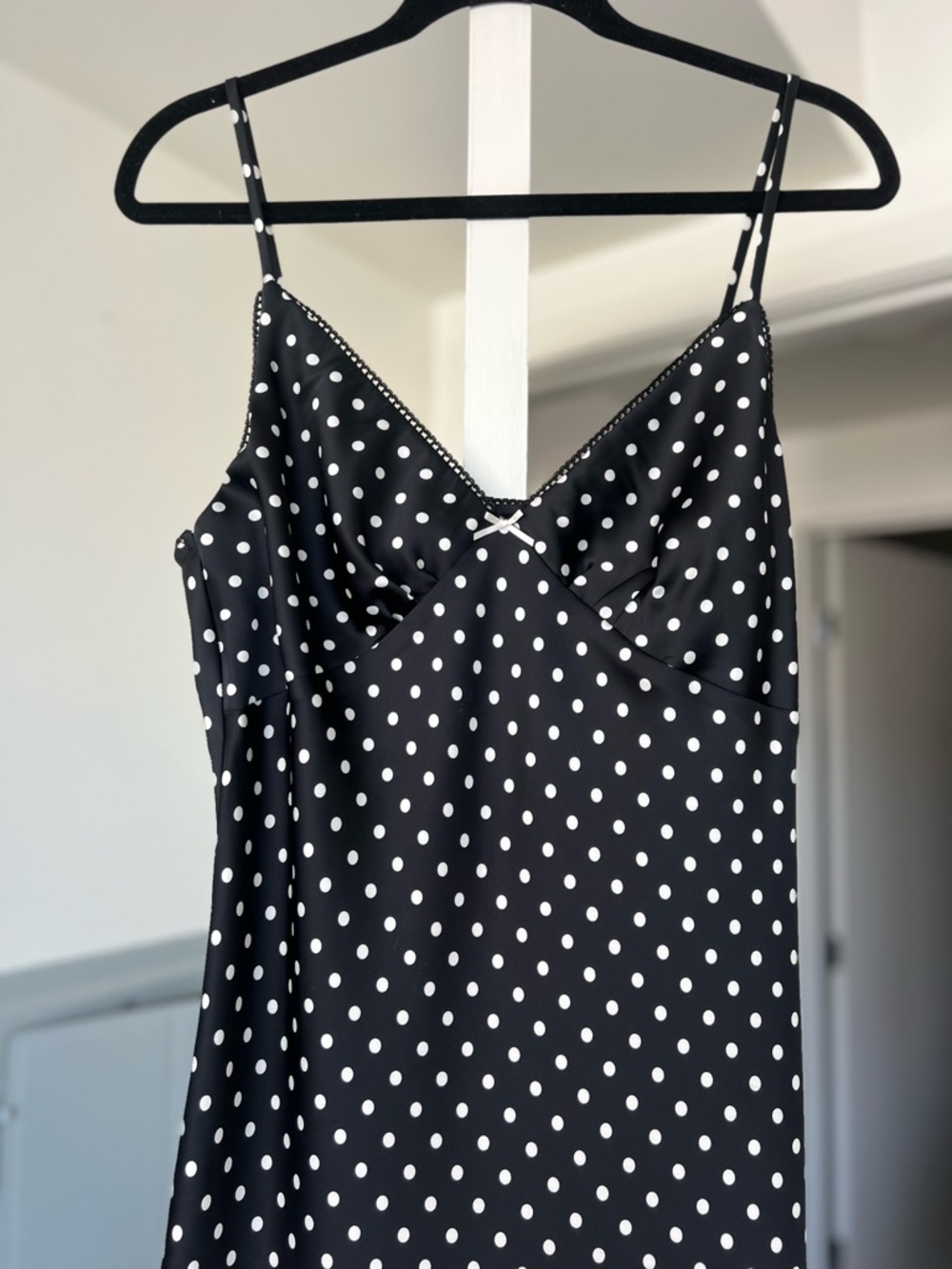 Camila Coelho Black & White Polka Dot Satin Midi Dress- Medium - Picture 3 of 6